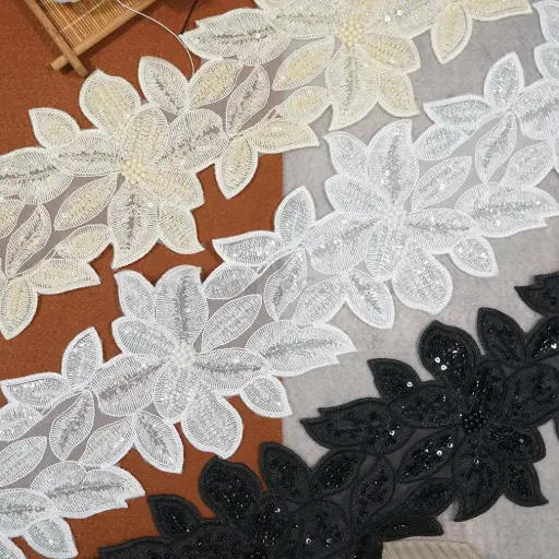 Fancy Glass Beads Sequence Lace