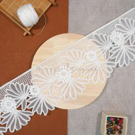 [B208F WHITE] Pearl Organza Lace