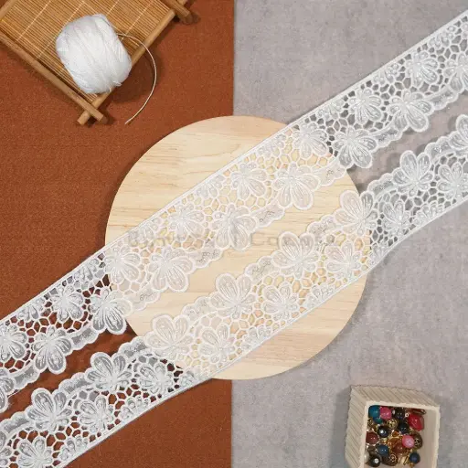 [FANL1667 WHITE] Fancy Glass Beads Sequence Lace