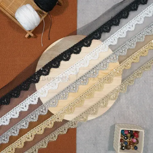 Fancy Glass Beads Sequence Lace
