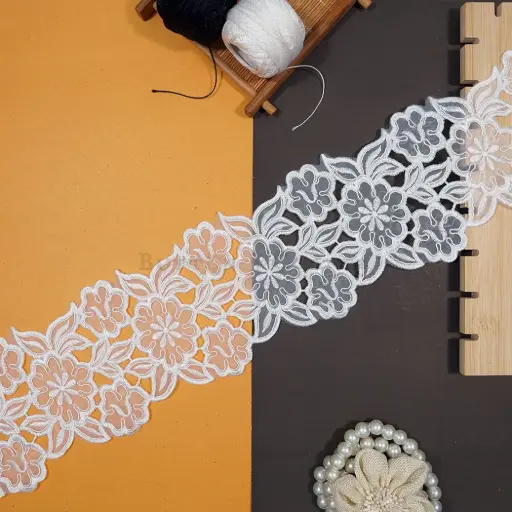 [OL175 WHITE] Flower Design Organza Lace