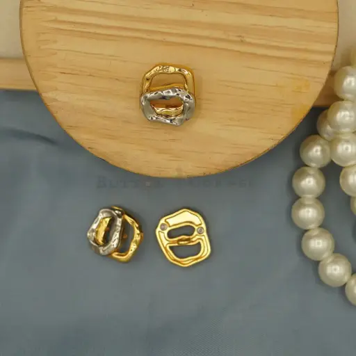 [61717 BLACK TEA GOLD] Metal Push Irregular Double Hollow Circle Shank Button