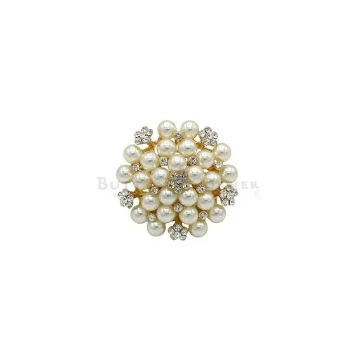 [7950 GOLD] Gold Base Elegant Pearl Floral Crystal Brooch