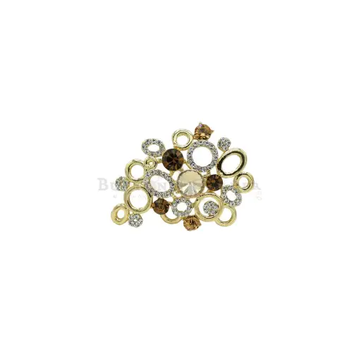 [7596 L C TOPAZ] Gold Base Elegant Crystals Circular Brooch