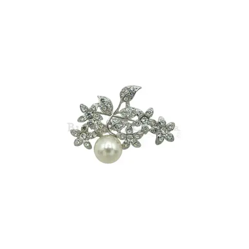 [5464 CRYSTAL WHT] Vintage Pearl Rhinestones Flower Brooch