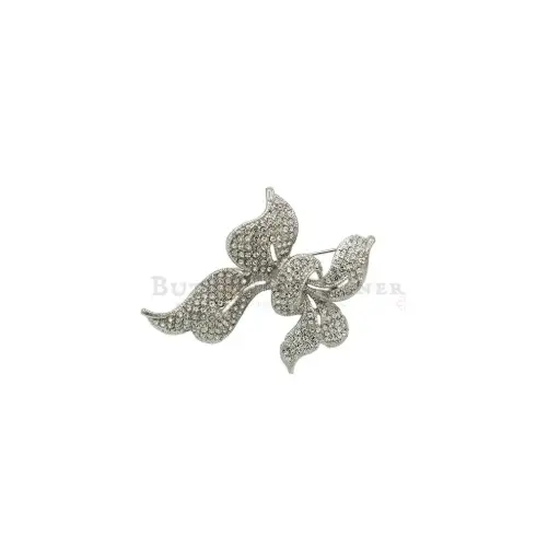 [5024 CRYSTAL NONTOXIC WHT] Silver Base Elegant Crystal Bow Knot Brooch