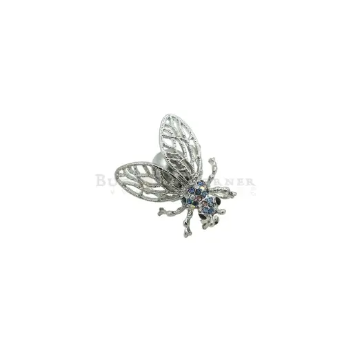 [11402 NONTOXIC WHT] Grey Bead Multicolor Rhinestone Bee Brooch