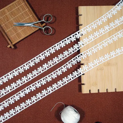 [30474-1 WHITE] One Side Border Shuttle Lace