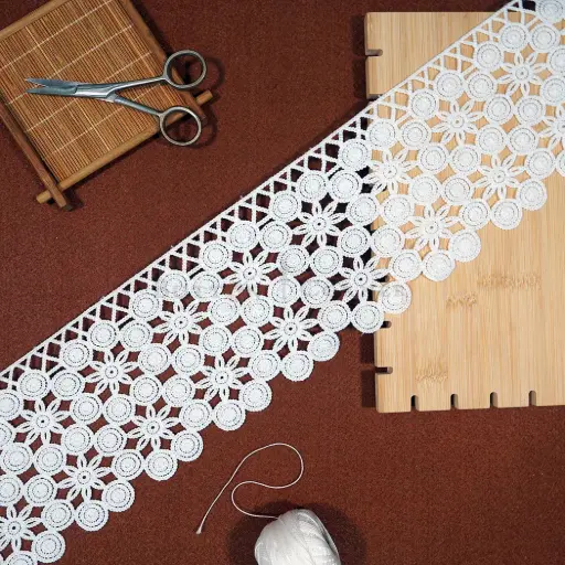 [12852-11 WHITE] One Side Border Shuttle Lace