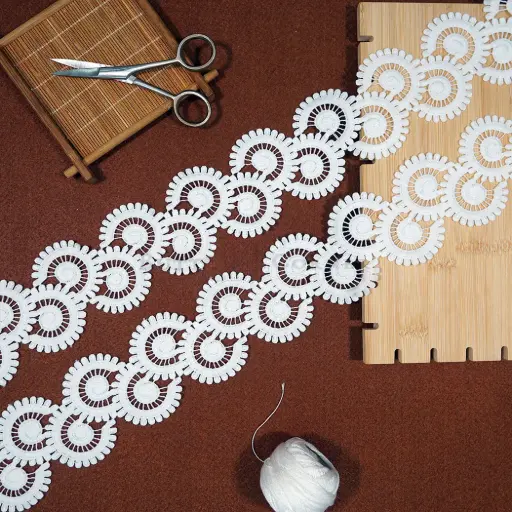 [AL2068 WHITE] Circular Design Shuttle Lace