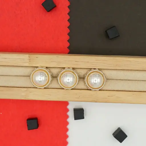 [61741 LIGHT GOLD] Decorative Round Pearl Metal Button