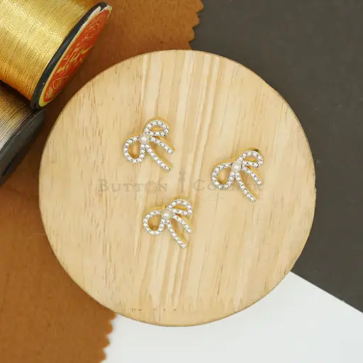 [61712 LIGHT GOLD] Pearl Rhinestones Elegant Bow Button