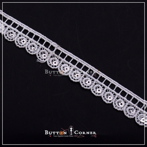 [ALN302-WHITE] One Side Border Shuttle Sequence Lace