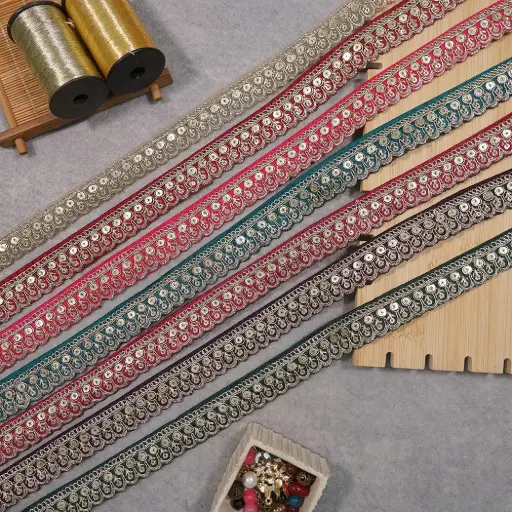 Fancy Metallic Yarn Sequence Lace