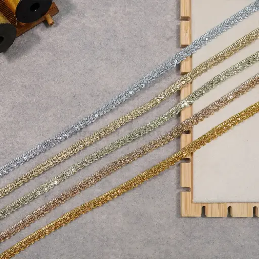 Fancy Metallic Yarn Sequence Lace