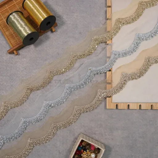 Fancy Metallic Yarn Crystal Lace