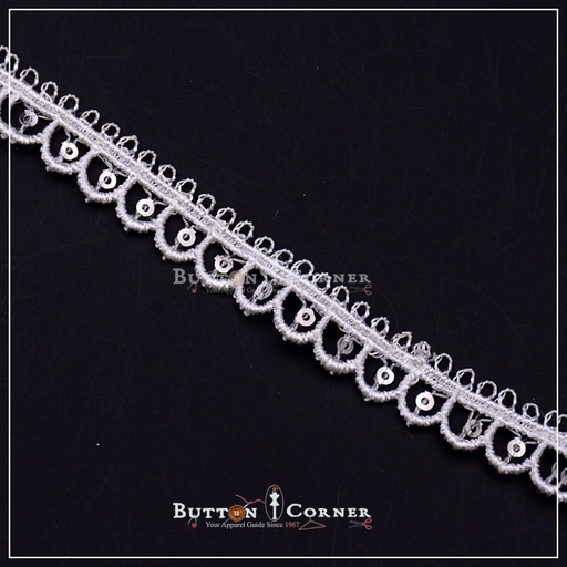 [ALN300 WHITE] One Side Border Shuttle Sequence Lace