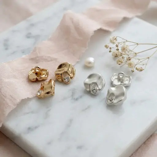 Rhinestone Accents Irregular Metal Shank Button