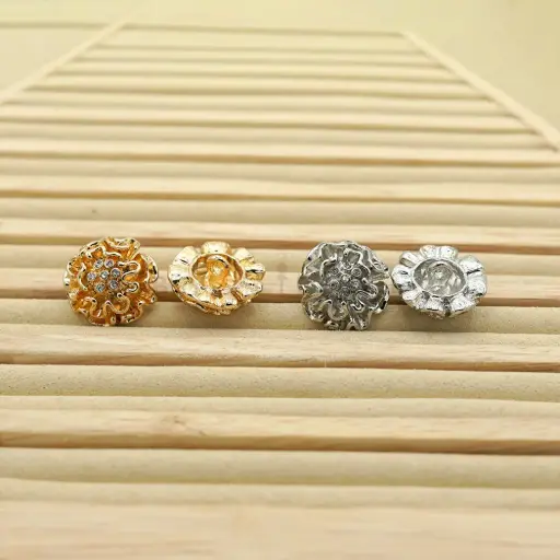 Floral Design Centre Stone Metal Shank Button
