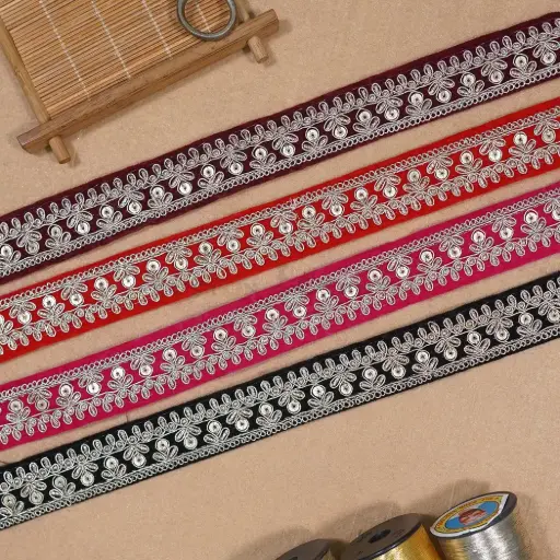 Metallic Yarn Sequence Lace In Velvet Fabric