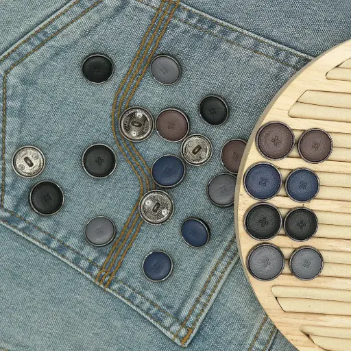 Nontoxic Gun Black-Plated Leather Texture Metal Suiting Button