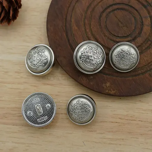 Silver-Plated Crown Shield Two-Part Metal Suiting Button