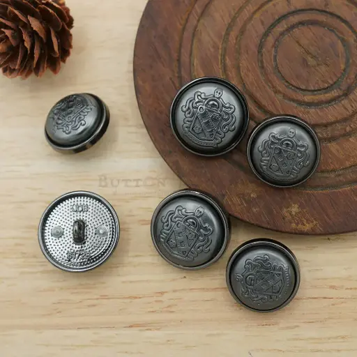 Gun Black Plated Crown Shield Suiting Button
