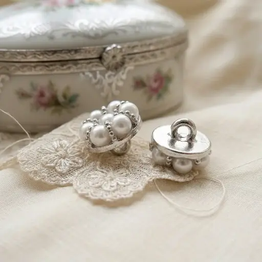 [BC-3/61765 BAIYUN] Silver Base Pearl Rhinestones Metal Shirt Button
