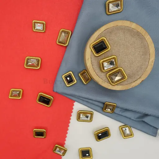 Yellow Tea Gold-Plated Texture Border Crystal Square Button