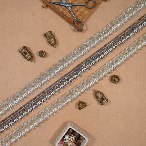 Fancy Metallic Yarn Glass Beads Lace