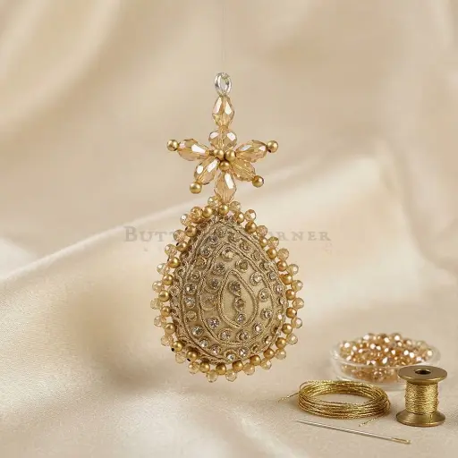 [TSL371 GOLD] Drop Shape Pearl & Crystals Tassel