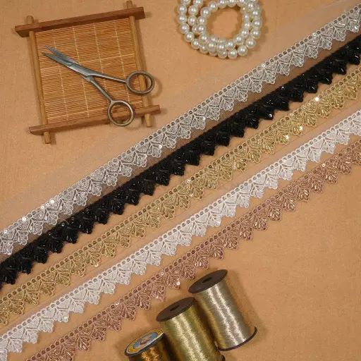 Fancy Glass Beads Sequence Lace