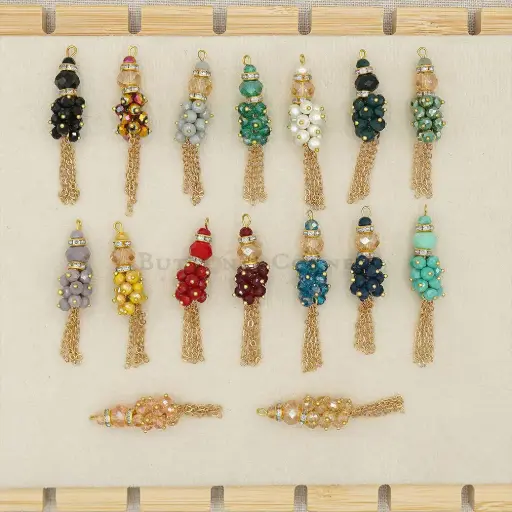 Crystal Beaded Cluster Hanging with Gold Chain Tassel