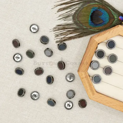 Gun Black Plated Braided Border Dotted Shirt Button