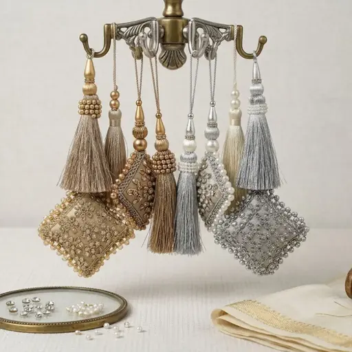 Fancy Metallic Yarn, Crystals, Tassel