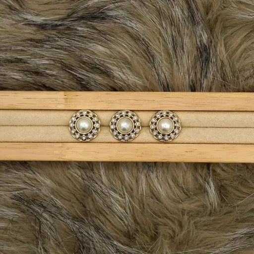 [62060 CRYSTAL LIGHT GOLD] Light Gold Plated Pearl Rhinestone Shank Button