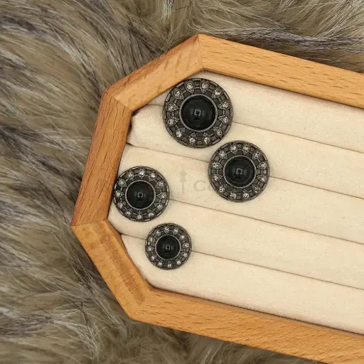 Gun Black Plated Pearl Rhinestone Shank Button