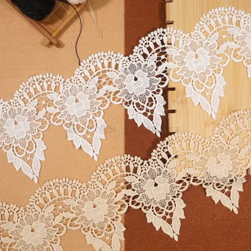 Floral Cuttwork Design Shuttle Lace
