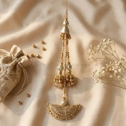 [TSL375 GOLD] Gunjiya Style Pillow Crystals Pearl Tassel