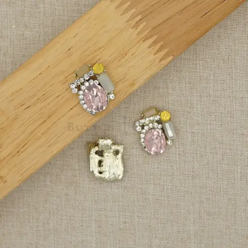 [66118 ROSALINE] Light Gold Plated Crystal Rhinestone Button