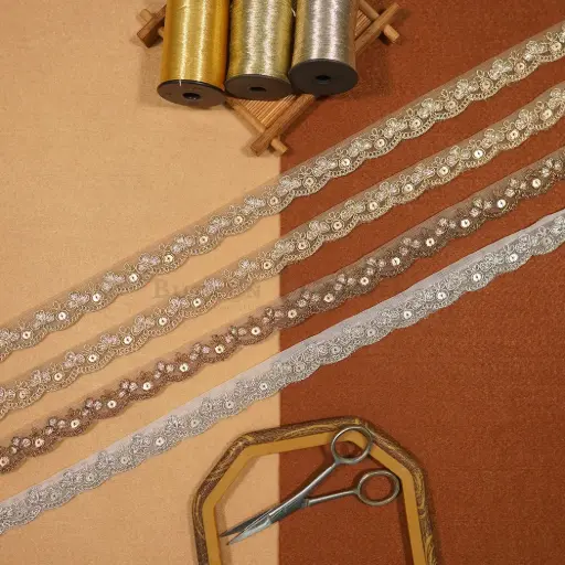 Fancy Metallic Yarn Sequence Lace