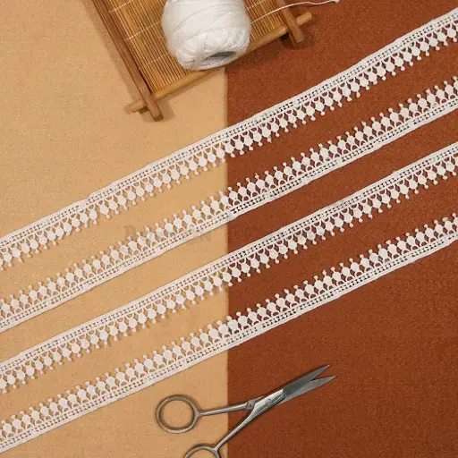 [D3030 WHITE] One Side Border Shuttle Lace