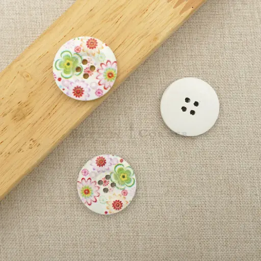 [WBP192-36L] Floral Print 4 Hole Wooden Button