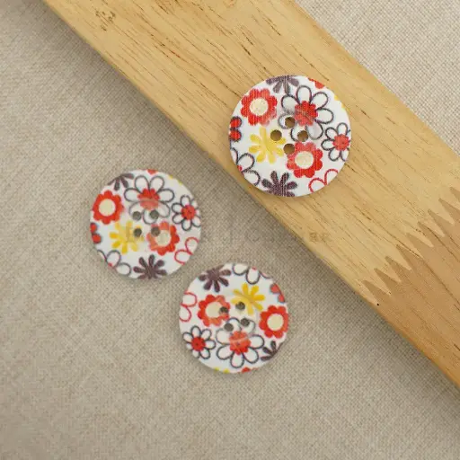 [WBP195-36L] Daisy Flower Print 4 Hole Wooden Button