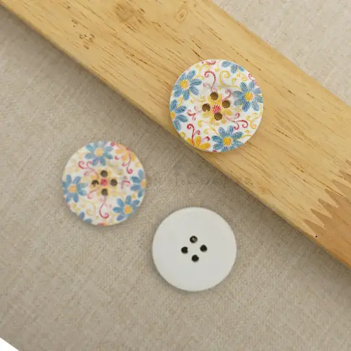 [WBP196-36L] Floral Flower Print 4 Hole Wooden Button