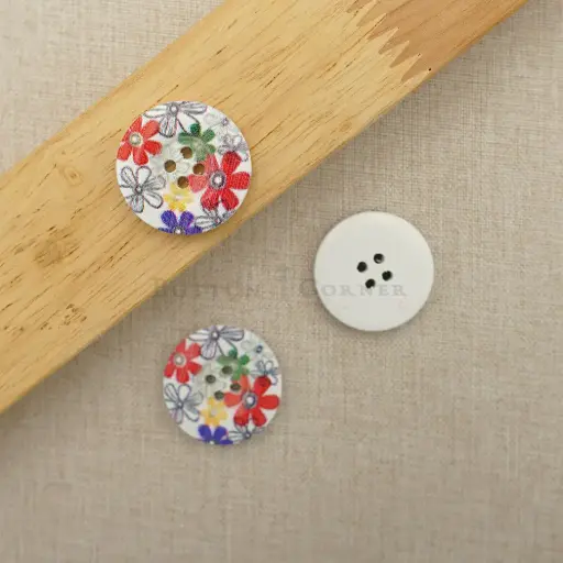 [WBP199-36L] Multicoloured Flower Print 4 Hole Wooden Button