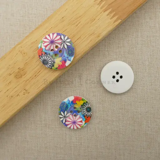 [WBP200-36L] Wild Flower Print 4 Hole Wooden Button