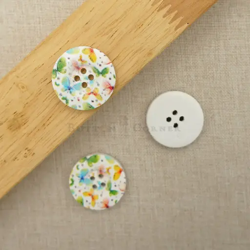 [WBP202-36L] Butterfly Print 4 Hole Wooden Button