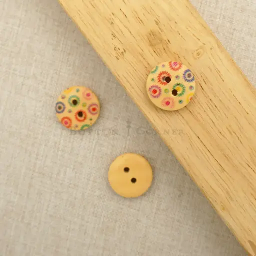 [WB203-24L] Flower Print Floral 2 Hole Wooden Button