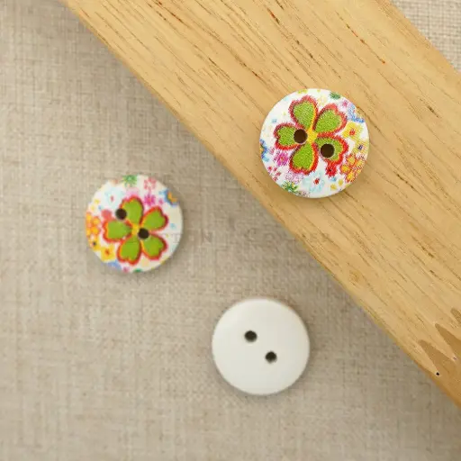 [WB211-24L] Colourful Floral Design 2 Hole Wooden Button